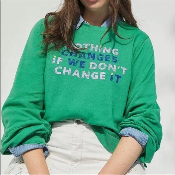 ANTHROPOLOGIE Maeve Green If We Don't Change It Graphic Sweatshirt - Picture 1 of 10